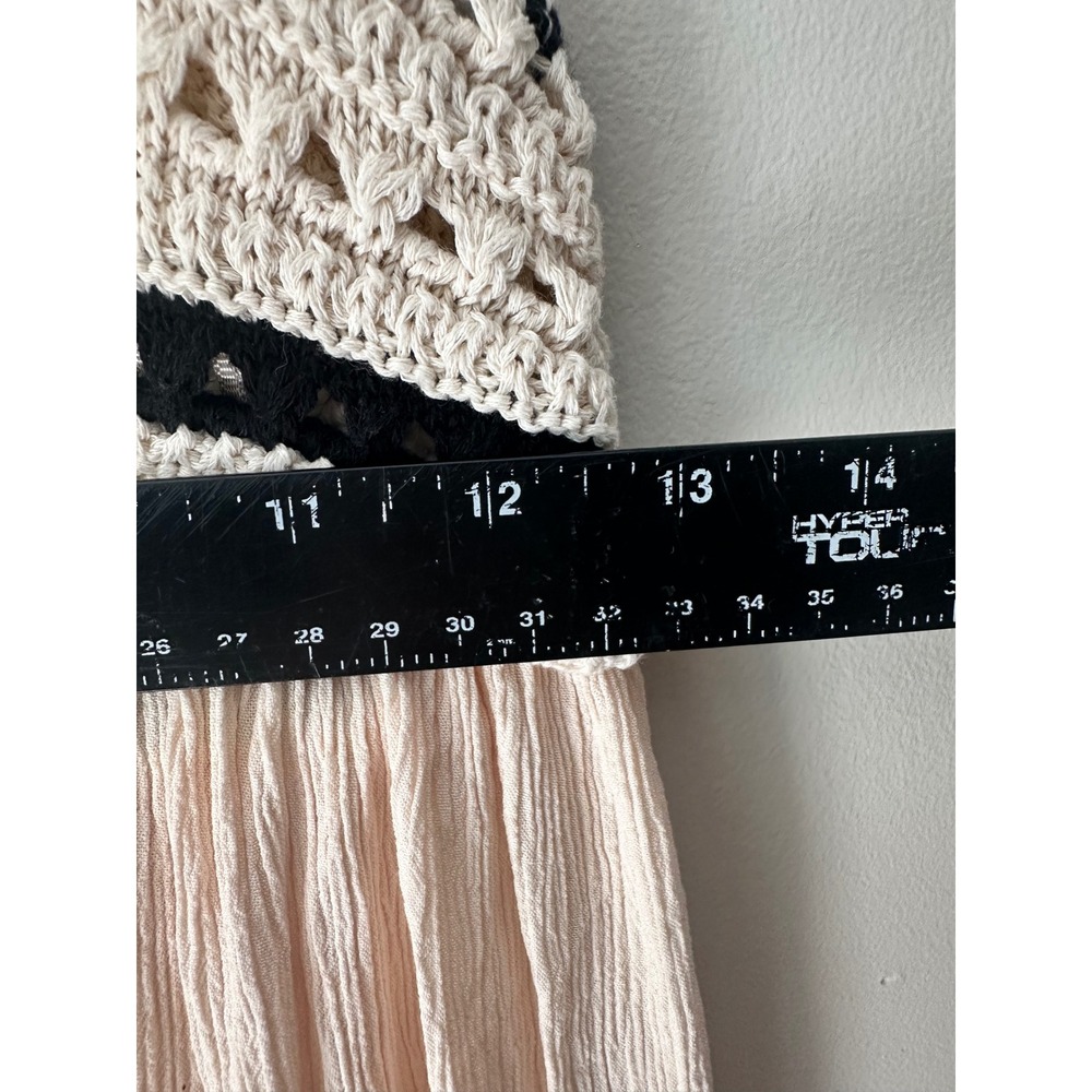 Zara Crochet Knit Bodice Crinkle Midi Dress Cream Black Boho Summer Flowy Size M - Picture 7 of 8